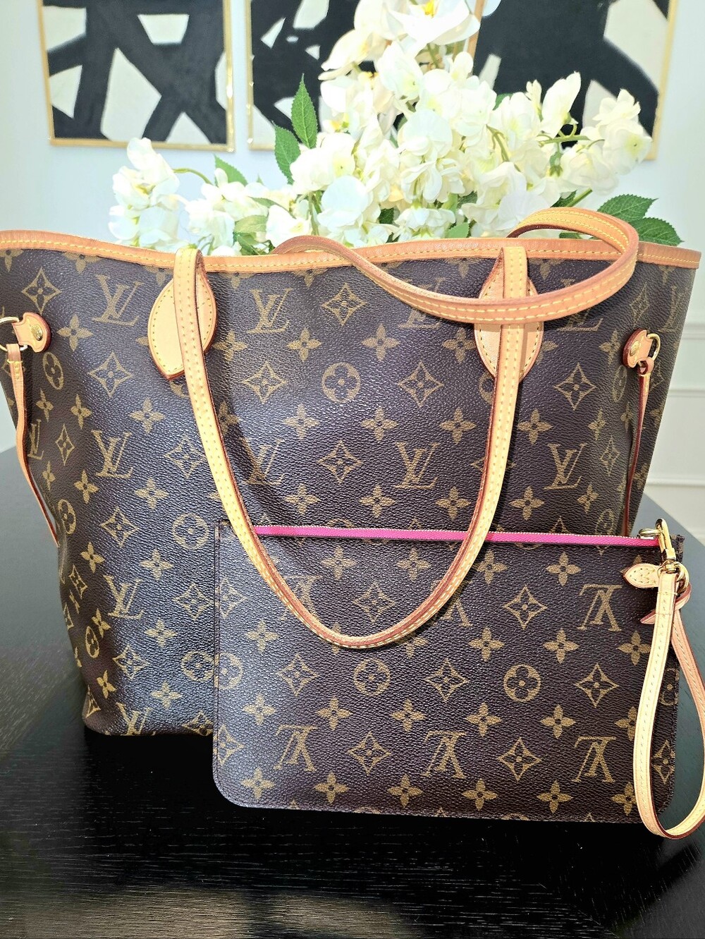Louis Vuitton Neverfull MM in Monogram Canvas with Pivoine Interior Tote Bag